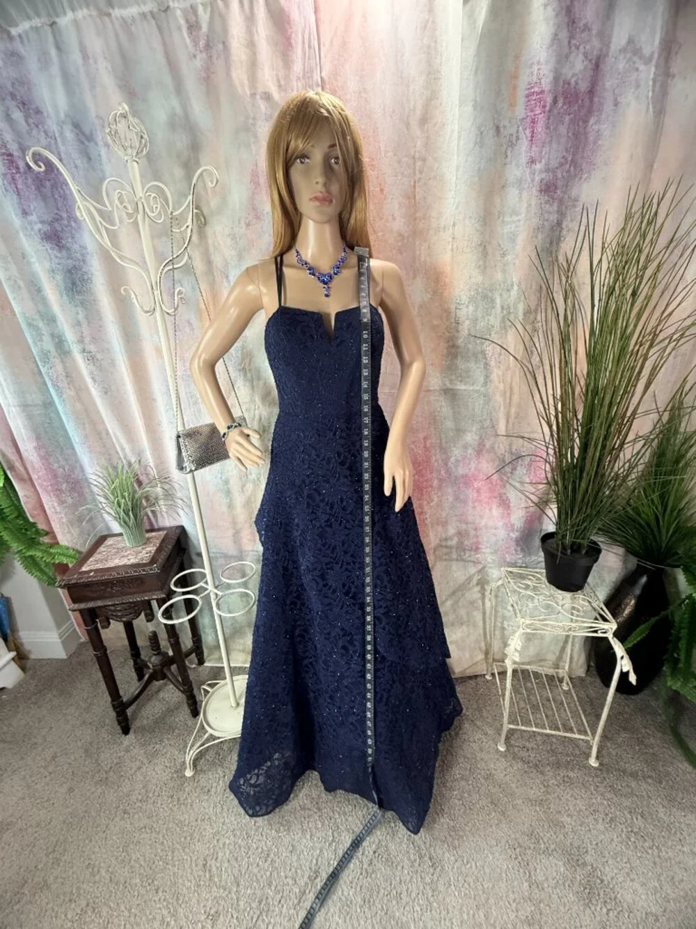 📌BCX Romantic Floral Lace Navy Blue w/Glitter Formal - Prom - Bridesmaid Dress - Picture 7 of 16